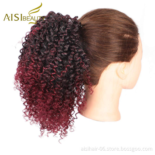 Aisi Beauty New Design Wholesale Ombre Red Afro Fluffy Puff Hairpiece Extension Messy Donut Curly Afro Kinky Afro Hair Bun